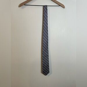 NWT Tommy Hilfiger 100% Silk Neck Tie Gingham Blue Brown White MSRP $65 New
